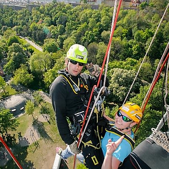 Nusle Bridge abseil on wheelchair 2016
